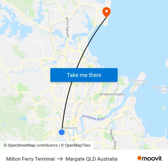 Milton Ferry Terminal to Margate QLD Australia map