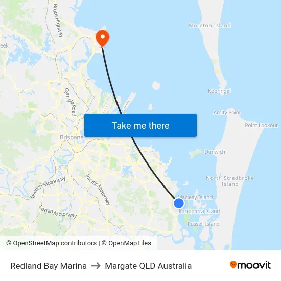 Redland Bay Marina to Margate QLD Australia map