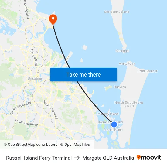 Russell Island Ferry Terminal to Margate QLD Australia map