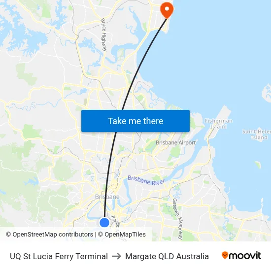 UQ St Lucia Ferry Terminal to Margate QLD Australia map