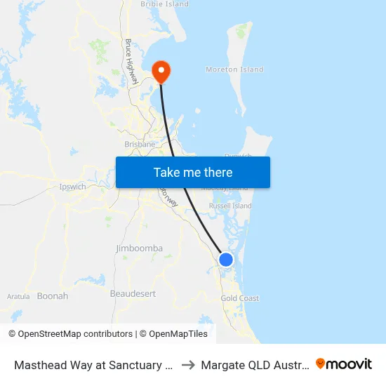 Masthead Way at Sanctuary Cove to Margate QLD Australia map