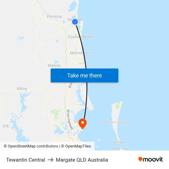 Tewantin Central to Margate QLD Australia map