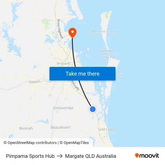 Pimpama Sports Hub to Margate QLD Australia map