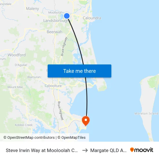 Steve Irwin Way at Mooloolah Connection Rd to Margate QLD Australia map