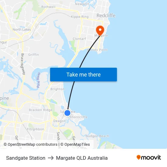 Sandgate Station to Margate QLD Australia map
