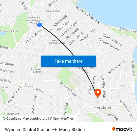 Wynnum Central Station to Manly Station map