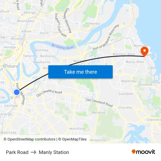 Park Road to Manly Station map