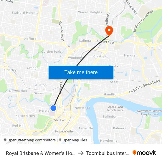 Royal Brisbane & Women's Hospital A&E to Toombul bus interchange map