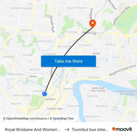 Royal Brisbane And Women’S Hospital to Toombul bus interchange map