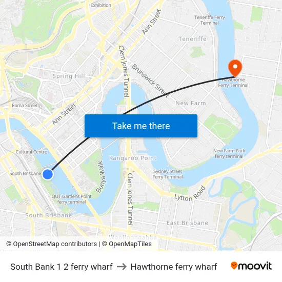 South Bank 1 2 ferry wharf to Hawthorne ferry wharf map