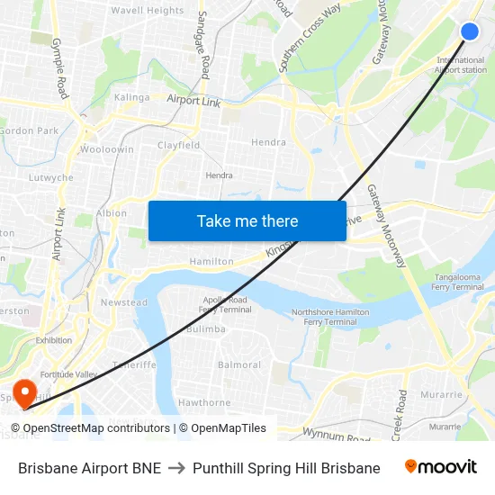 Brisbane Airport BNE to Punthill Spring Hill Brisbane map
