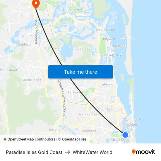 Paradise Isles Gold Coast to WhiteWater World map