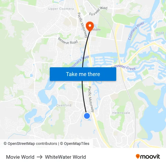 Movie World to WhiteWater World map