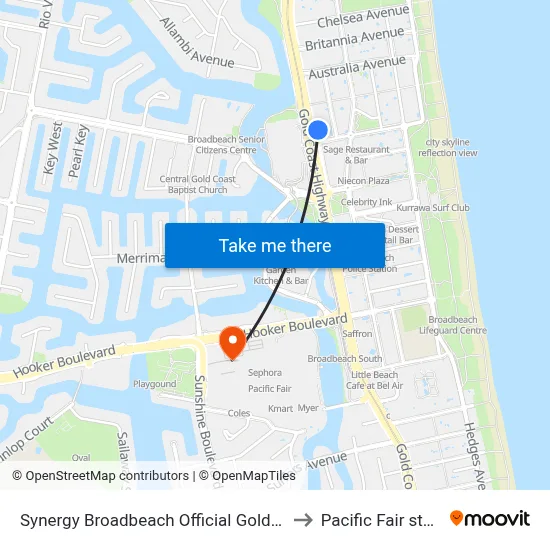 Synergy Broadbeach Official Gold Coast to Pacific Fair stop A map