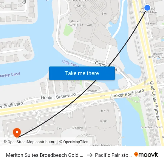Meriton Suites Broadbeach Gold Coast to Pacific Fair stop A map