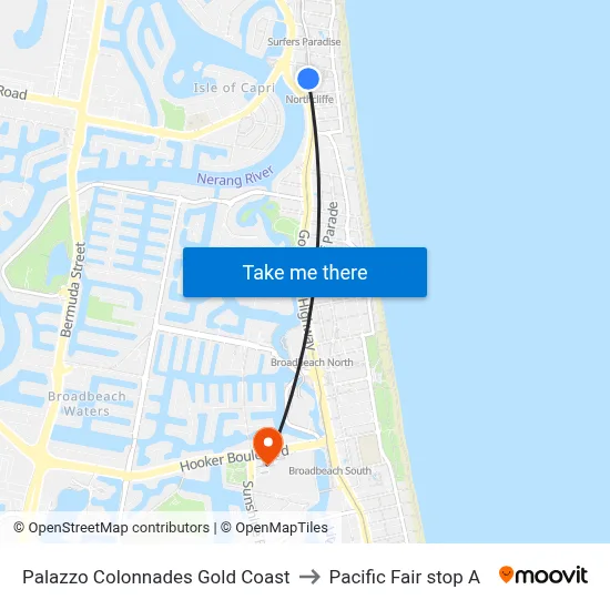 Palazzo Colonnades Gold Coast to Pacific Fair stop A map