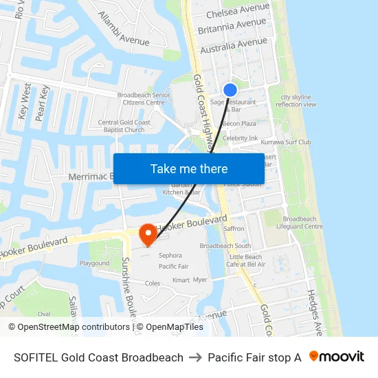 SOFITEL Gold Coast Broadbeach to Pacific Fair stop A map