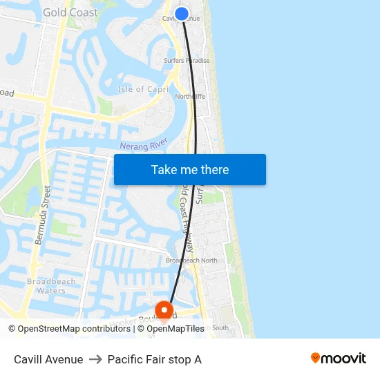 Cavill Avenue to Pacific Fair stop A map