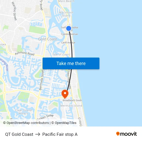 QT Gold Coast to Pacific Fair stop A map
