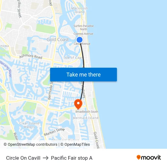 Circle On Cavill to Pacific Fair stop A map