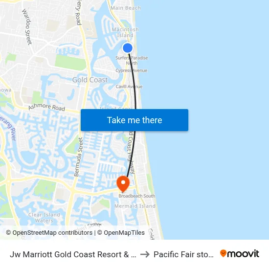 Jw Marriott Gold Coast Resort & Spa to Pacific Fair stop A map