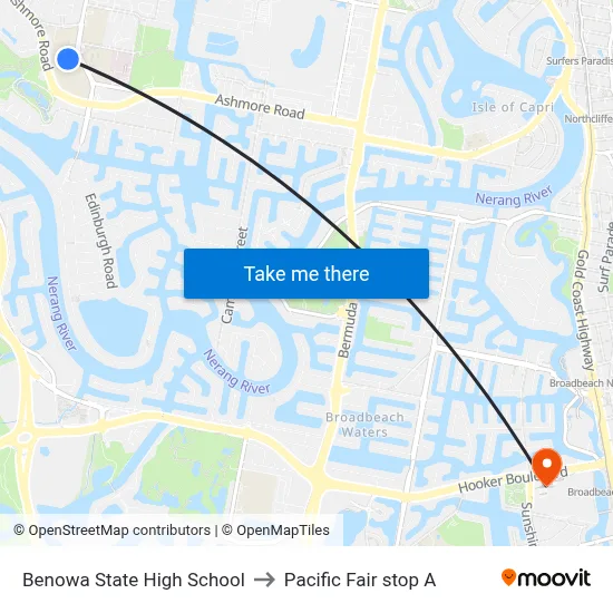 Benowa State High School to Pacific Fair stop A map