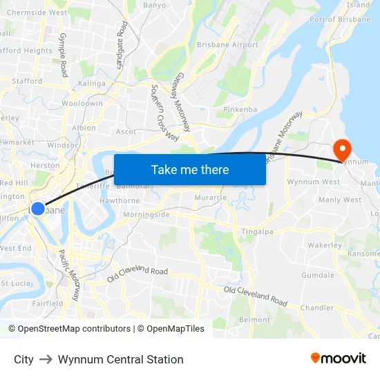 City to Wynnum Central Station map