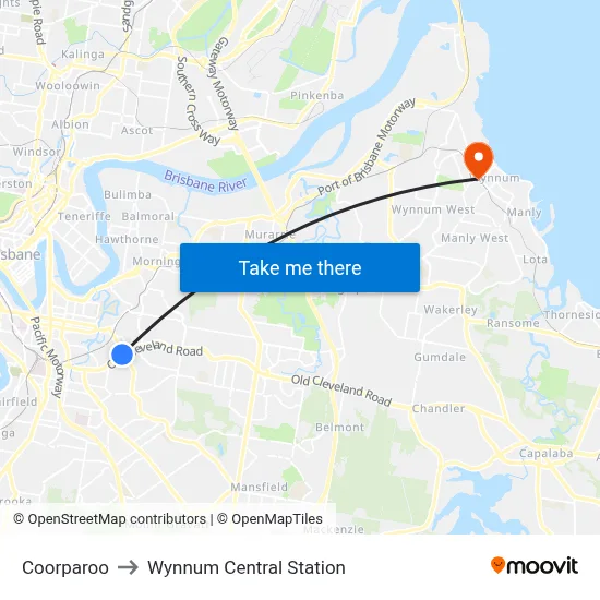 Coorparoo to Wynnum Central Station map