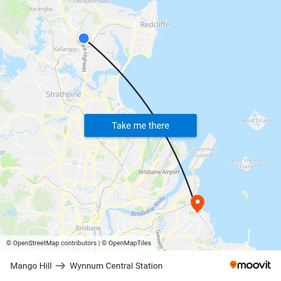 Mango Hill to Wynnum Central Station map