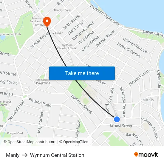 Manly to Wynnum Central Station map