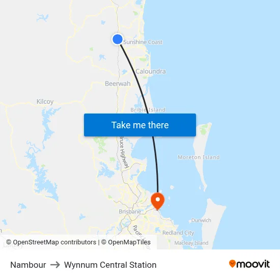 Nambour to Wynnum Central Station map