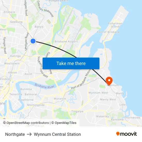 Northgate to Wynnum Central Station map