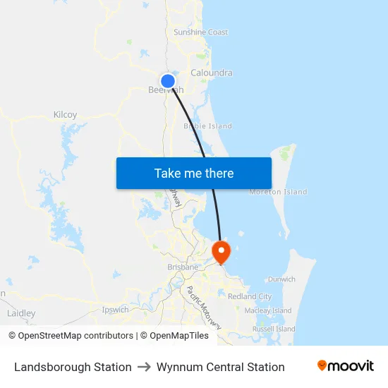 Landsborough Station to Wynnum Central Station map