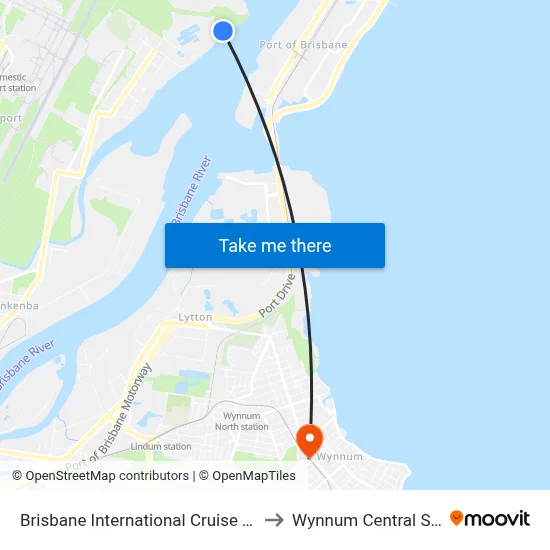 Brisbane International Cruise Terminal to Wynnum Central Station map