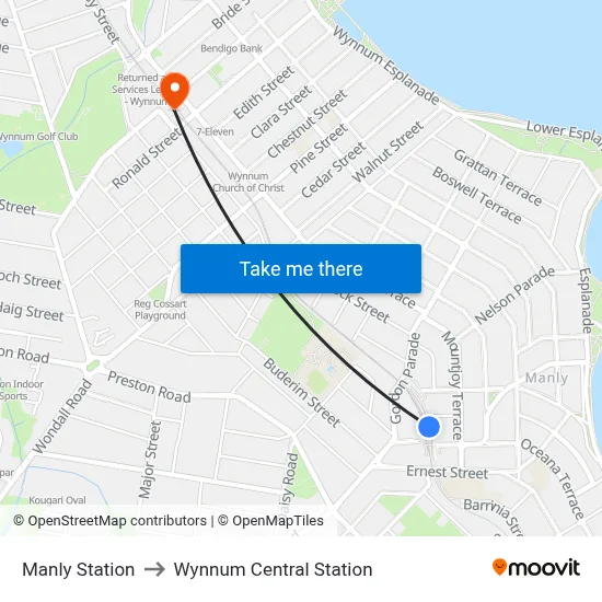 Manly Station to Wynnum Central Station map