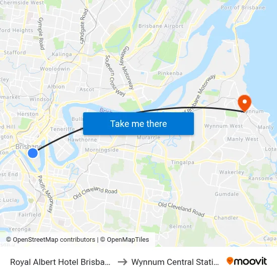 Royal Albert Hotel Brisbane to Wynnum Central Station map