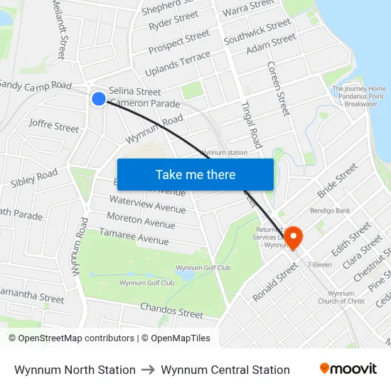 Wynnum North Station to Wynnum Central Station map