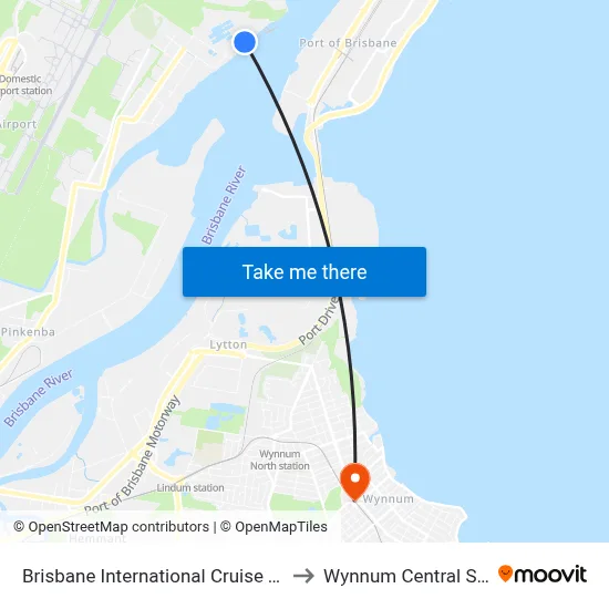 Brisbane International Cruise Terminal to Wynnum Central Station map