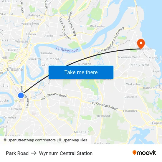 Park Road to Wynnum Central Station map
