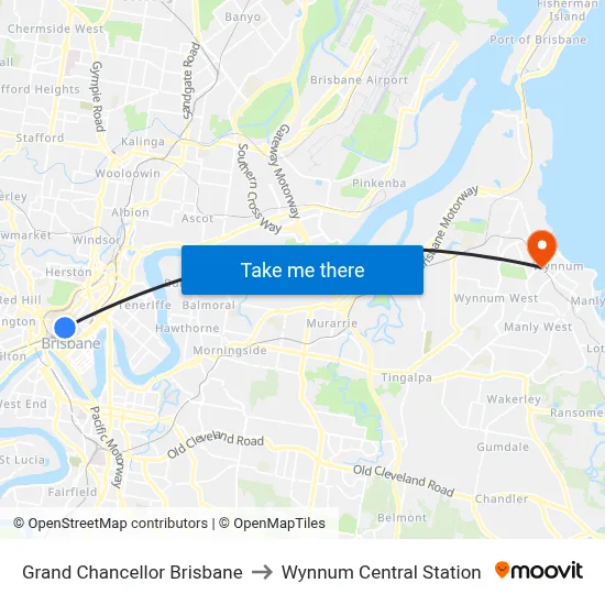Grand Chancellor Brisbane to Wynnum Central Station map