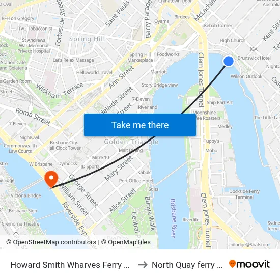 Howard Smith Wharves Ferry Terminal to North Quay ferry wharf map