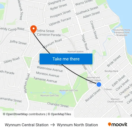Wynnum Central Station to Wynnum North Station map