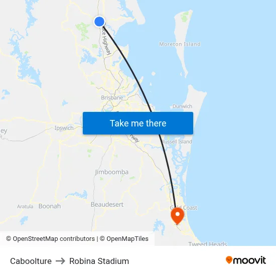 Caboolture to Robina Stadium map