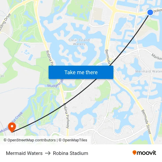 Mermaid Waters to Robina Stadium map