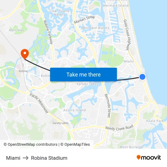 Miami to Robina Stadium map