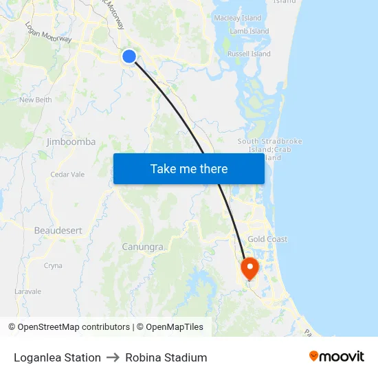 Loganlea Station to Robina Stadium map