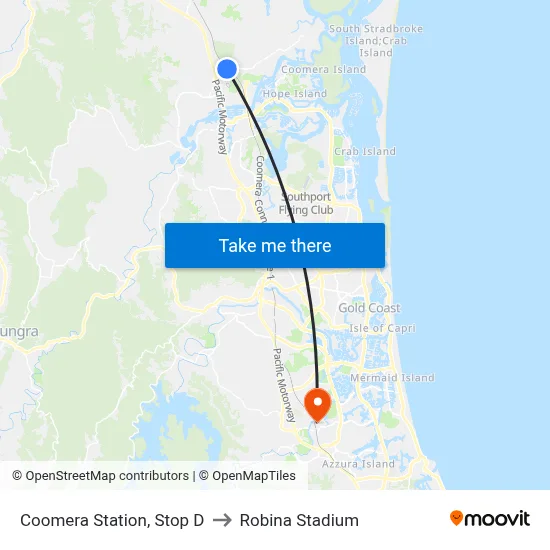 Coomera Station, Stop D to Robina Stadium map