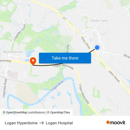 Logan Hyperdome to Logan Hospital map