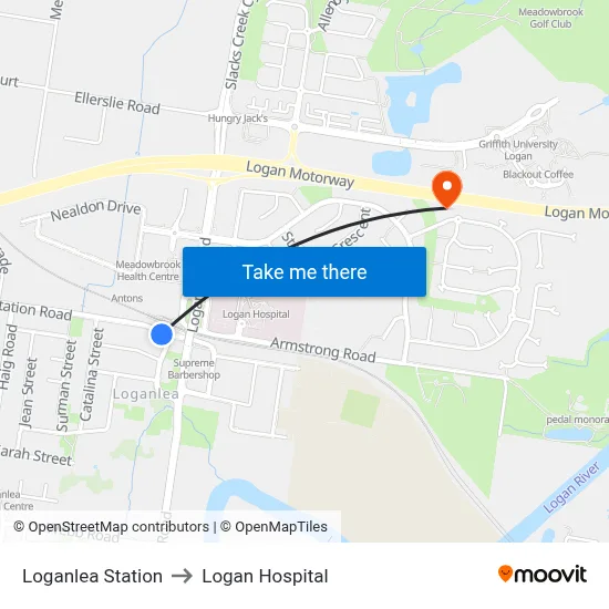 Loganlea Station to Logan Hospital map