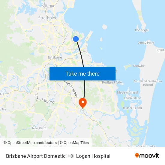 Brisbane Airport Domestic to Logan Hospital map